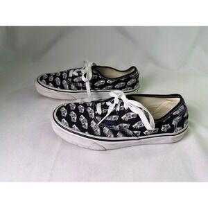 Vans Authentic Blurred Logo Black White Low Top Skate Shoes Mens 6 Womens 7.5
